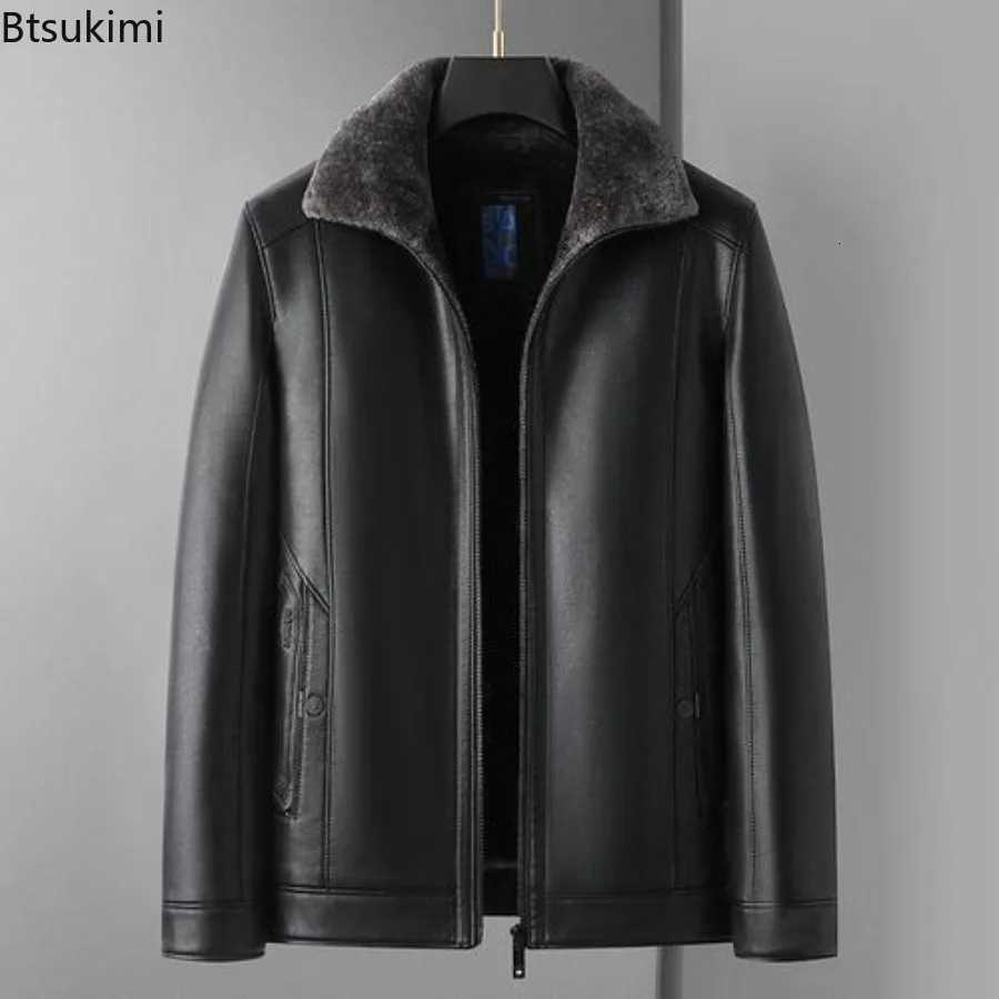 Mens Leather Jackets Autumn Winter Fleece Warm Motorcycle Coats Fashion Business Casual PU Leather Jackets Men Slim OuterwearT251204