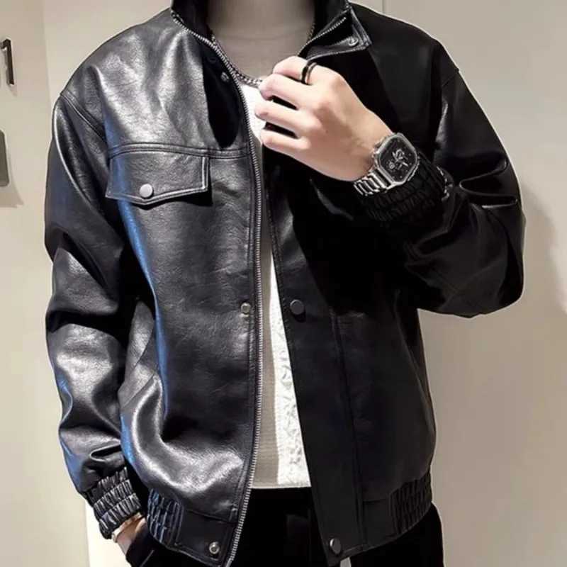 Maillard Fashion Brown Leather Jacket Men Korean Style Spring Autumn Stamped Letters High-end Trendy Cycling Suit Leather coatT251204