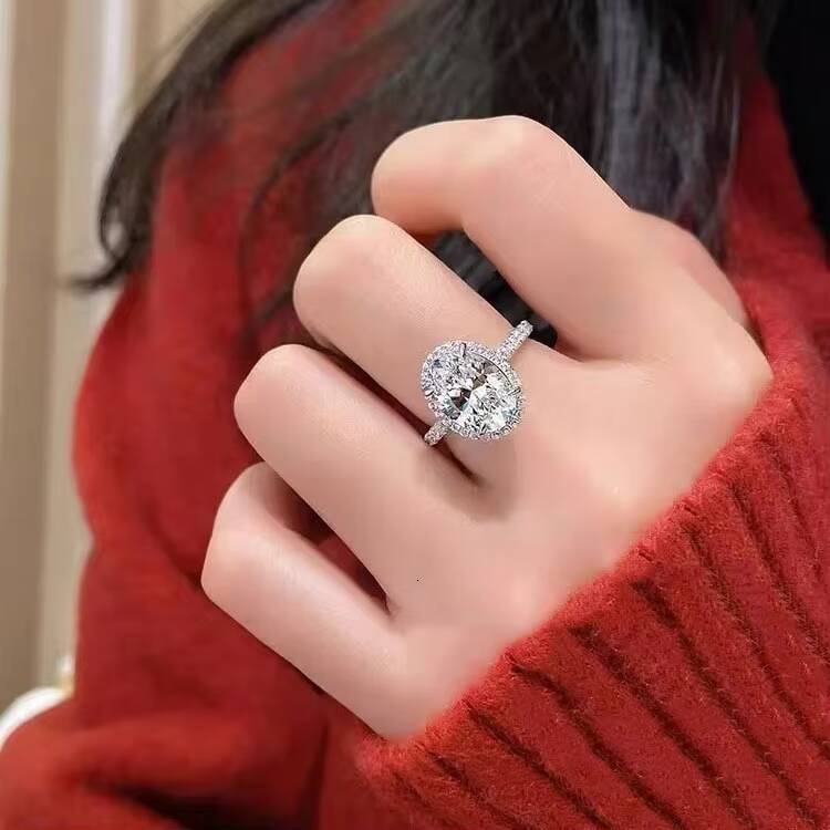 Wholesale S925 Sterling Silver Bridal Jewelry Ring 3Carat 5Carat Oval Shape Vvs1 D Color Moissanite Ring for Women Fine Jewelry