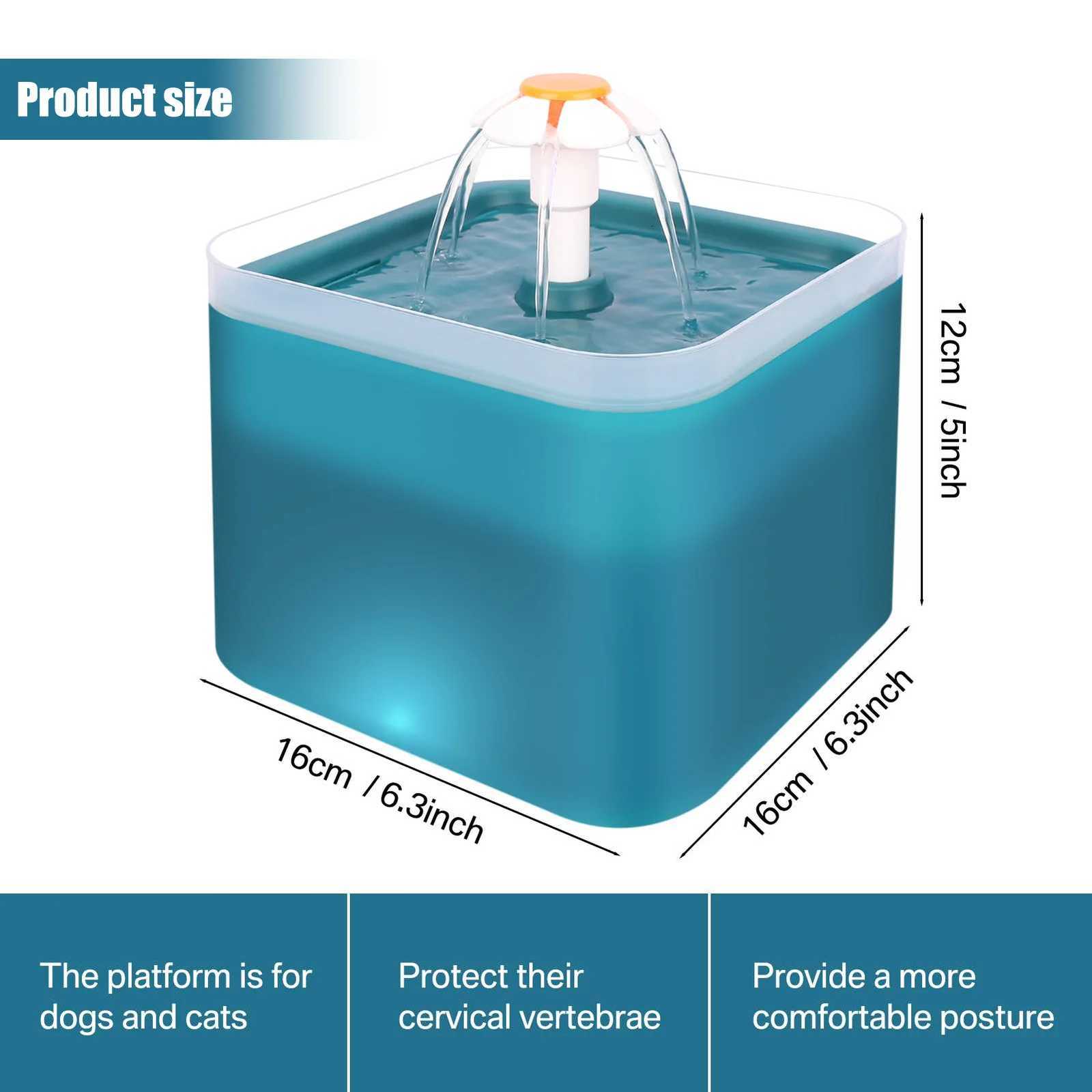 67oz/2L Ultra Silent Pet Fountain with LED LightingActivated Carbon Auto Filter Water Dispenser Mute Drinker for Cats Small Dog M251204