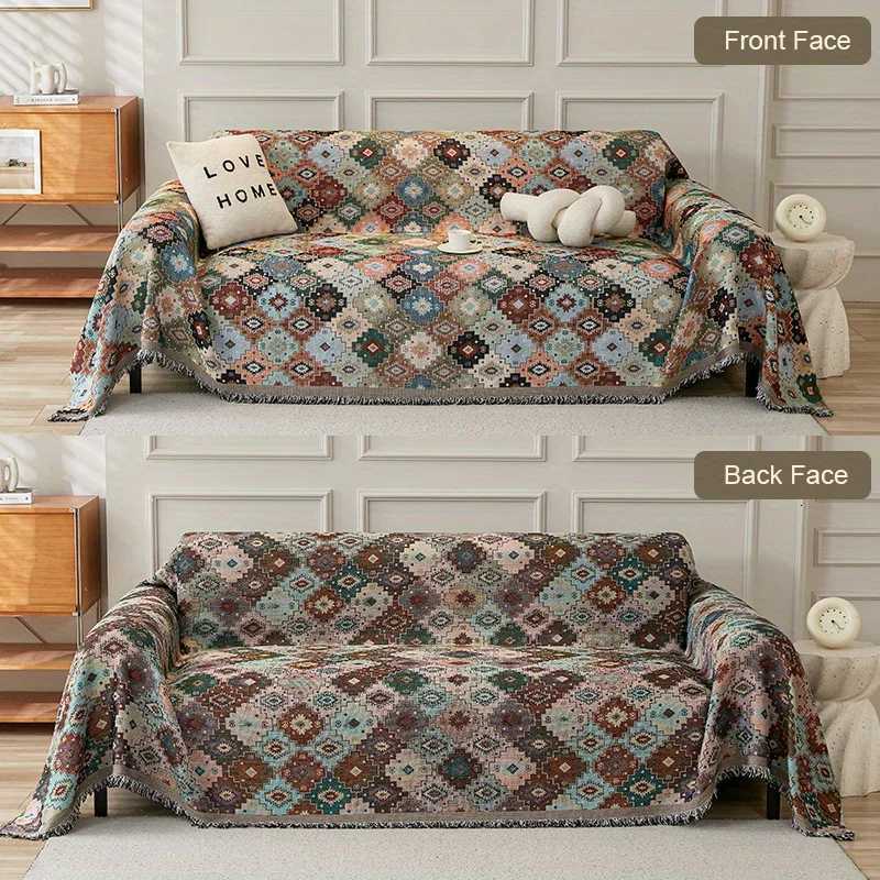 1PC Sofa Towel Jacquard Sofa Blanket With Tassels Double Face Usable Four Seasons Universal Pet Friendly Home Decor M251204 - view 4