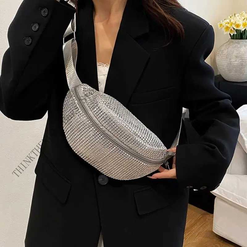 Unique Women Waist Bag Rhinestones Embellished Shoulder Pack Crossbody Purse Secure Zipper Design For Shopping Or TravelT251204