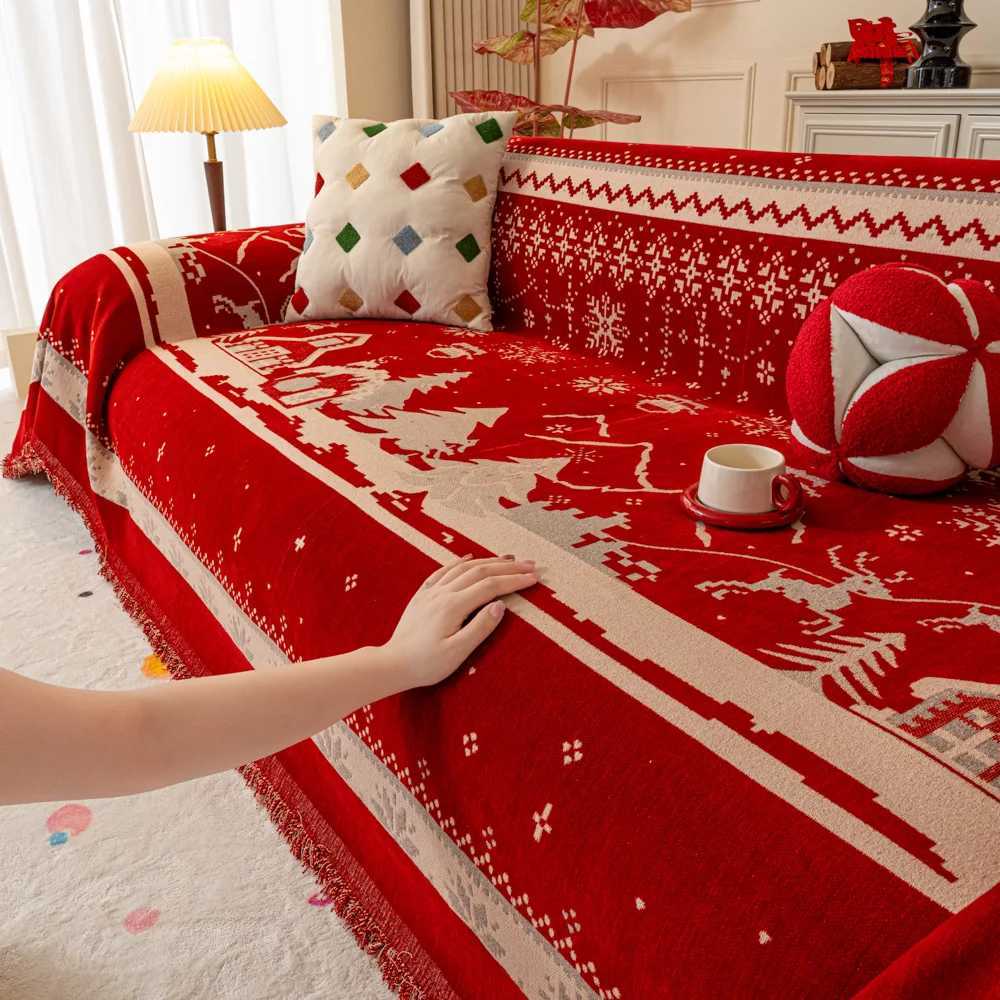 Winter Red Christmas Tree Pattern Sofa Cover Blanket Fabric Christmas Celebration Cloth Multifunctional Universal Sofa Covers M251204 - view 6