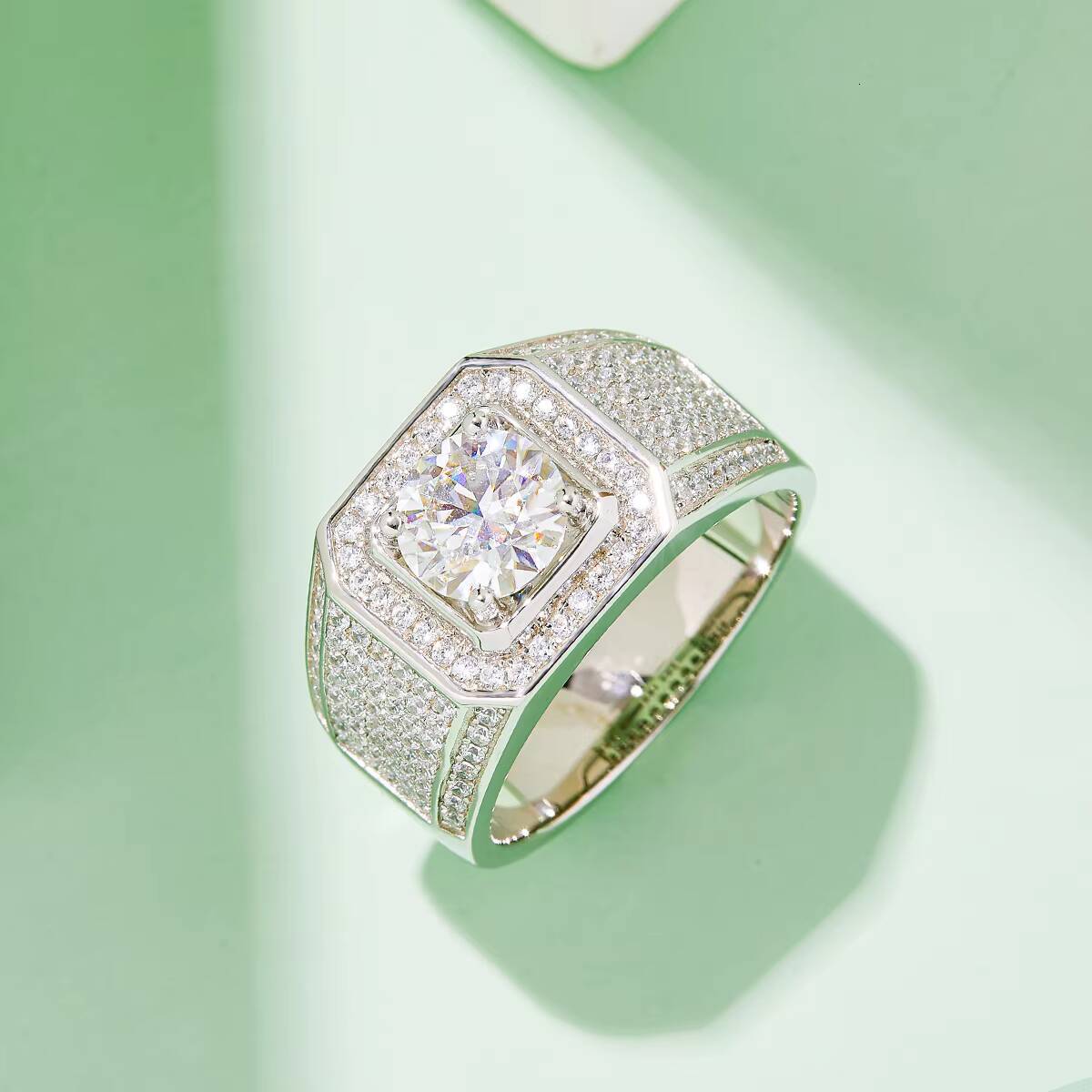 925 Sterling Silver Moissanite Mens Ring Durable Hypoallergenic Wedding Band for Him