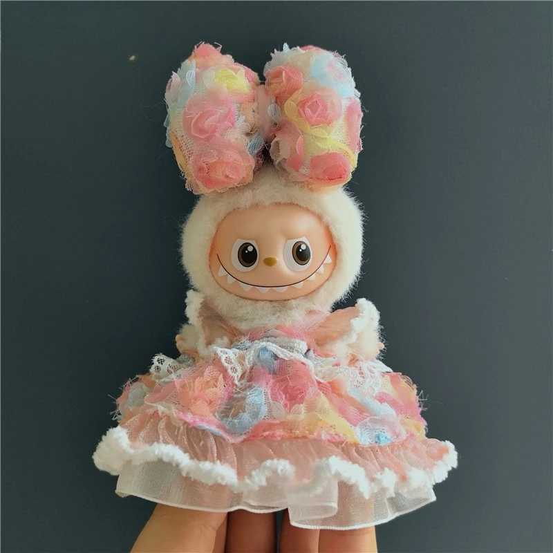 For Labubu 40 The Monsters Pin for Love Series Doll Flowers Skirt With Hairclip For Labubu v4 Doll Clothing Accessories K251204