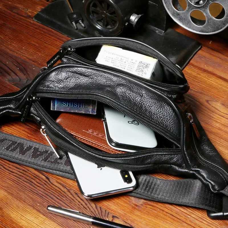 Top Grade Leather Waist Bag 2024 New Men Fanny Pack Purse Designer Running Fitness Belt Bag Phone Pack Male Crossbody Chest BagsT251204