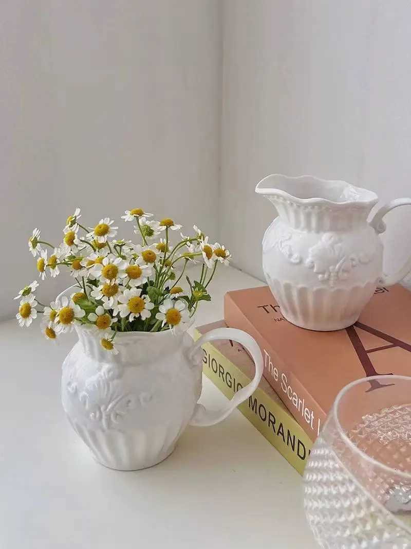 Fashion Retro Ceramic Vase Living Ro Desktop Decoration White Milk Pot Vase He Decoration H251204
