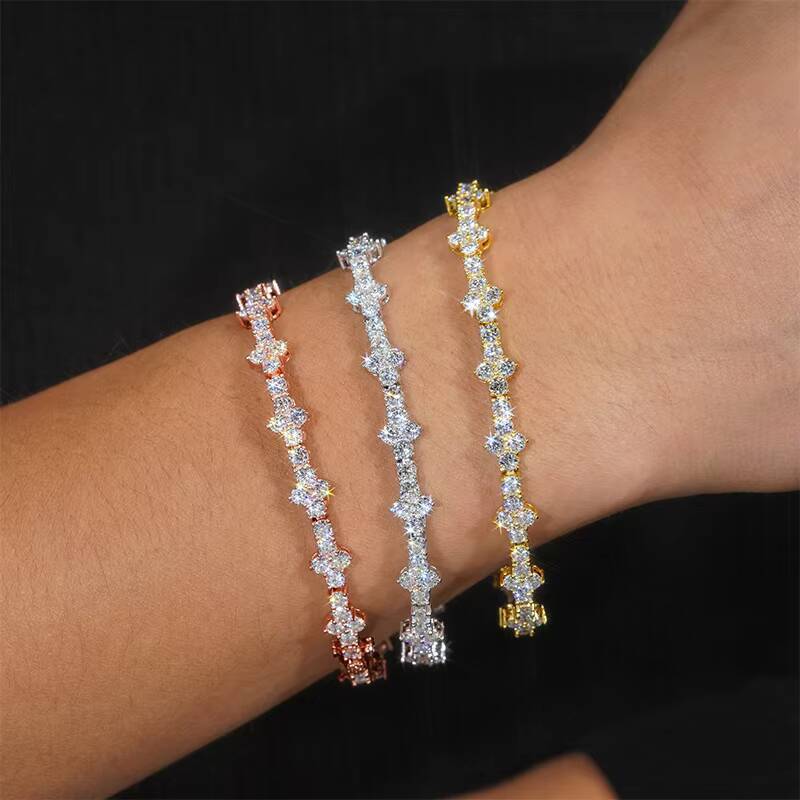 BINSHUO Hiphop Cross Chain Necklace Bracelet Set Gold Plated Unisex Moissanite S925 Silver Jewelry Set for Gift