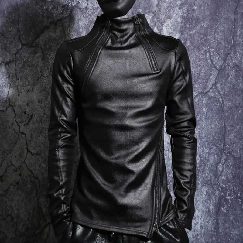 Autumn Winter Men Stand Collar Warm Fleece Lining Jacket Pullover Gothic Slim Fit Punk Coat Black Motorcycle Pu Leather JacketT251204