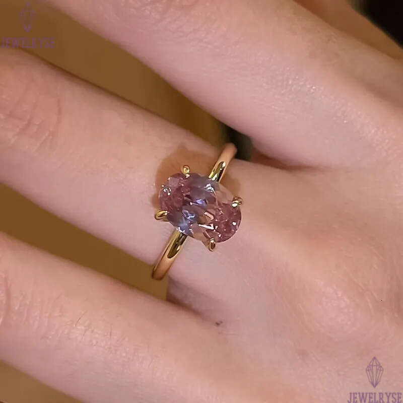 s925 sterling silver pink oval cut ring for woman wed wedding party 5A cubic zirconia luxury designer engagement diamond 7x10mm gold rings jewelry siz