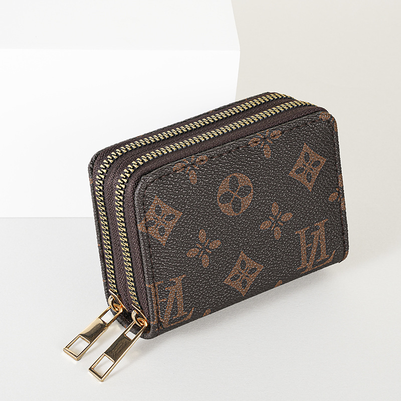 Women's wallet with dual zippers, European and American retro style, compact and compact, with multiple card slots, fashionable card bag, and coi