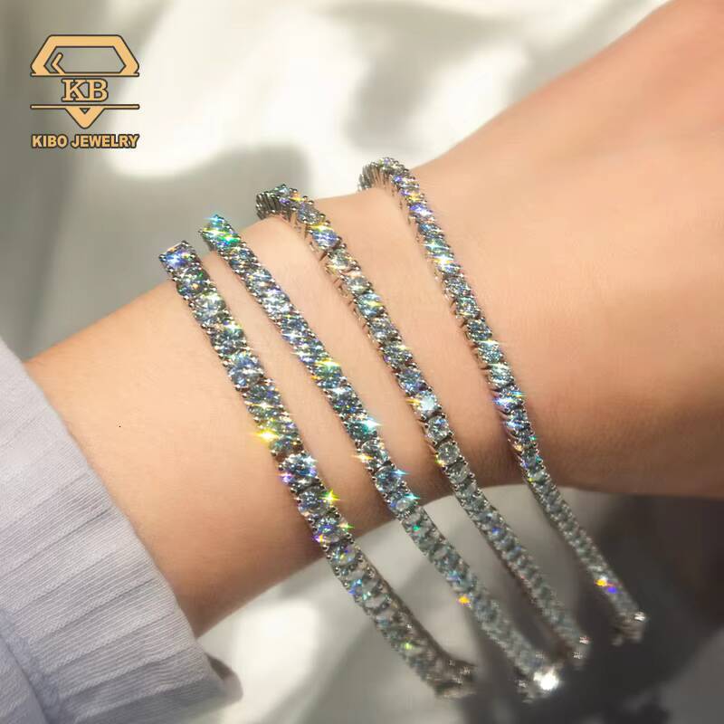 Rapper Hip Hop Moissanite Jewelry Tennis Iced Out 925 Silver D Color Mens VVS1 Moissanite Bracelet Tennis Chain