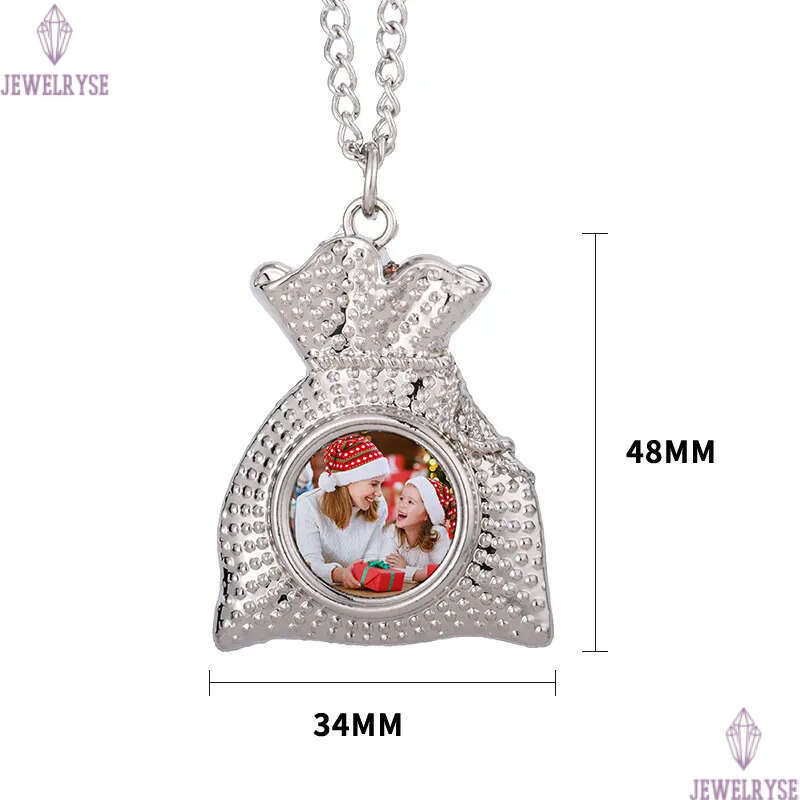 Fashion DIY Christmas Bag sublimation blank mens silver necklace designer jewelry women man chain Photo Frame Pendant for Woman Pendnats Necklaces Gif