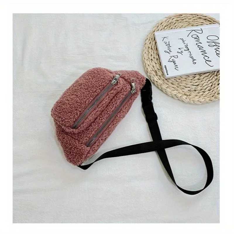 1PC Plush Corduroy Fanny Pack - Autumn and Winter Cute Ladies Crossbody Bag Fashion Chest Bag A Variety of Backpack WaysT251204