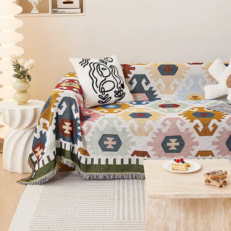 1pc Sofa Towel Geometric Sofa Throw Blanket With Tassels Couch Covers Double Face Usable Living Room Furniture Protector M251204 - view 4
