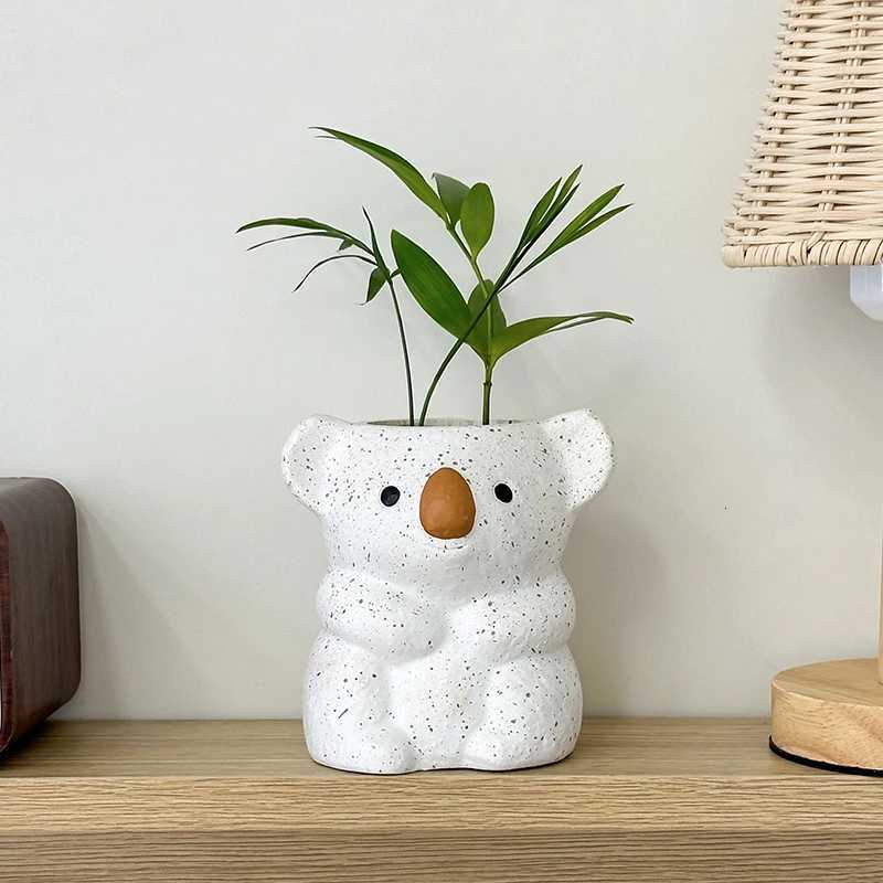 Cartoon Cute Koala Vase Resin Flower Pot Mini Bonsai Succent Plant Pot Desktop He Gardening Decoration H251204