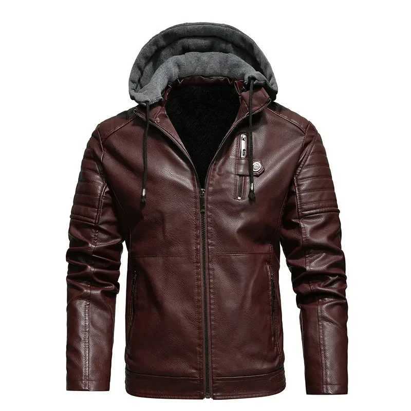 Casual Fashion Leather Jacket White Motorcycle Jackets Men Autumn Fleece Liner Pu Leather Coats Male Hood Winter Male ClothingT251204