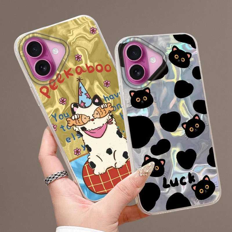 Flower Cute Black Cat Fish Phone Case For iPhone 16 15 14 13 12 Pro Max Plus 11 16E 7 8 SE 2020 2022 X XS XR Soft Cover H251203