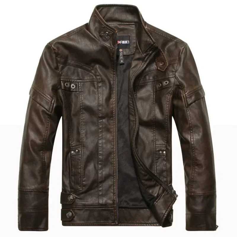 Coat Male vintage Casual Motor Biker Faux Leather Jacket Men Motorcycle Slim Fleece Jackets Autumn Winter Fashion Leather JacketT251204