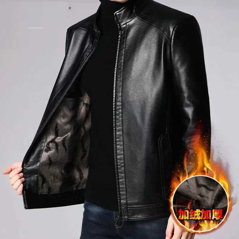 New autumn and winter mens sheepskin jacket with velvet solid color slim fit stand up collar sports jacket windproof and cold dT251204