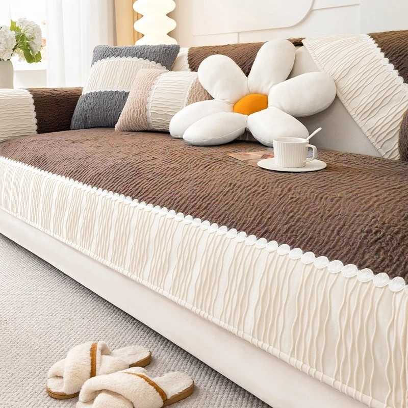 Classic Stripe Jacquard Sherpa Sofa Cover Winter Anti-Slip Couch Seat Cover for Living Room Sofa Towel Furniture Decor M251204 - view 6