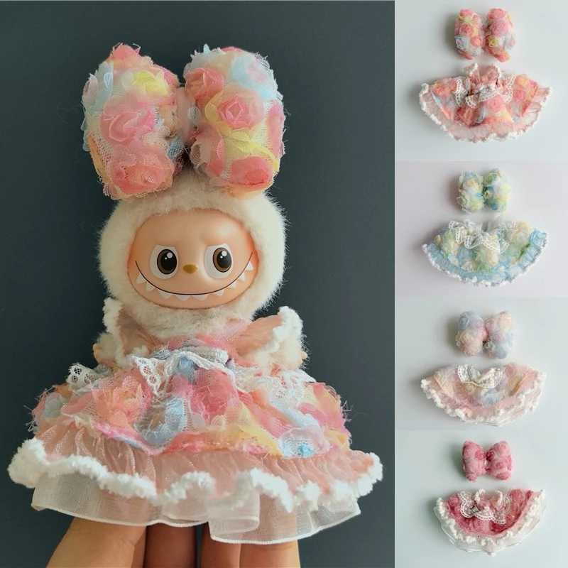 For Labubu 40 The Monsters Pin for Love Series Doll Flowers Skirt With Hairclip For Labubu v4 Doll Clothing Accessories K251204