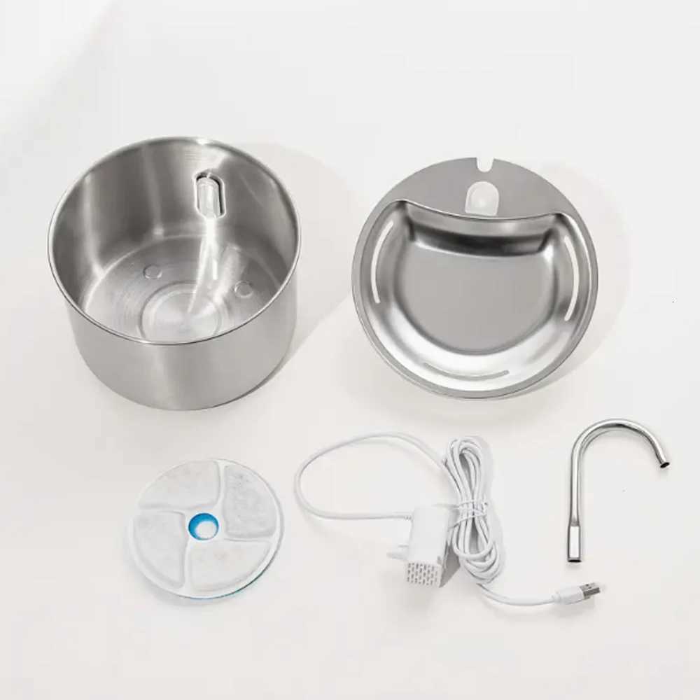 Stainless Steel Pet Water Dispenser With Window 2L Silent Automatic Cat And Dog Water Dispenser To Increase Water Intake M251204