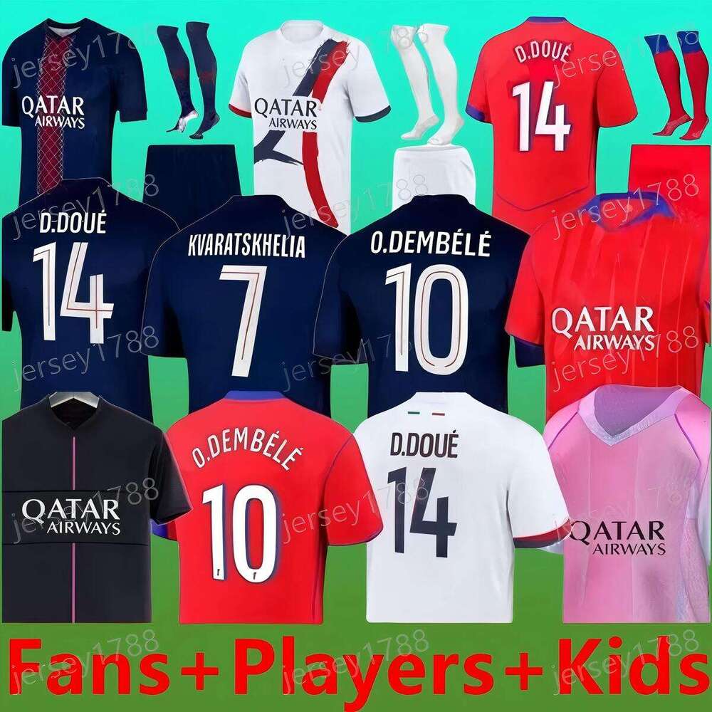 Kvaratskhelia Maillot MBAPPE HAKIMI Children's Soccer Jersey Kit Children's Equipment VITINHA Zaire Emery PARIS PSGES Kit 4XL 25 26 D.DOUE DEMBELE Soccer Jersey