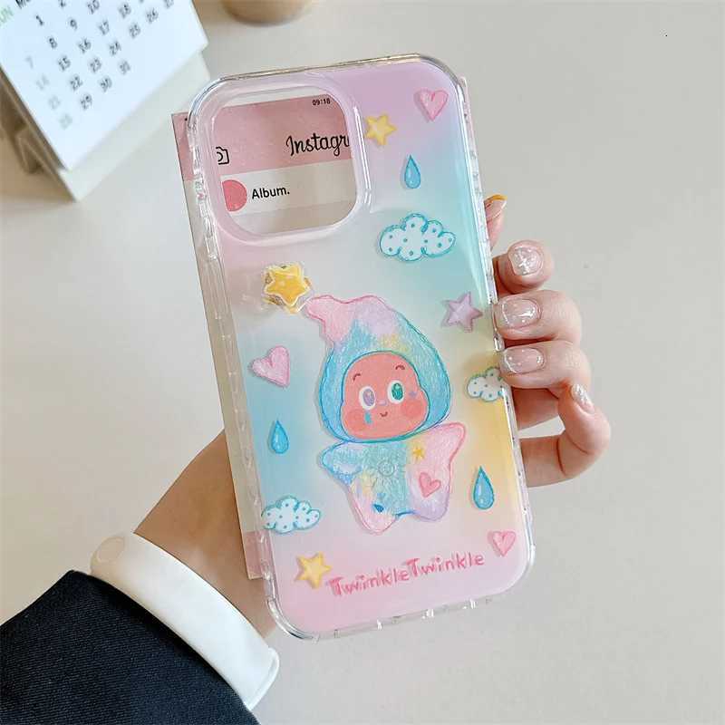 Korean Cute Raindrop Baby Phone Case For iPhone 15 Pro 14 16 Pro Max Back Cover with Rotation Star Shockproof Lovely Cases H251203