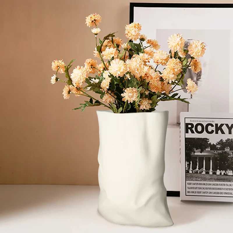 Ceramic Vase Pocket Shape Bag Fold Flower Vase Floral Arrangement Accessories Terrarium He Decoration Accessories H251204