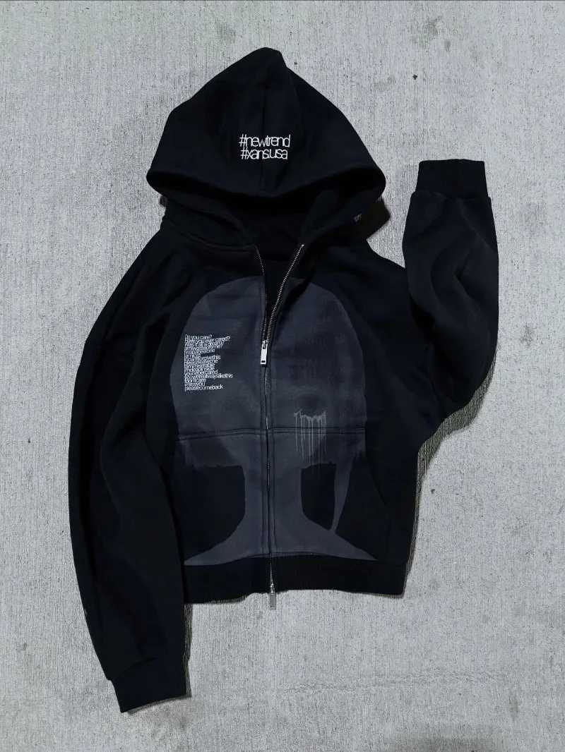 High Street Y2K Harajuku Graphic Zipper Hoodie Men Gothic Punk Casual Streetwear Trendy Brand Casual Oversized Sweatshirt Women J251203