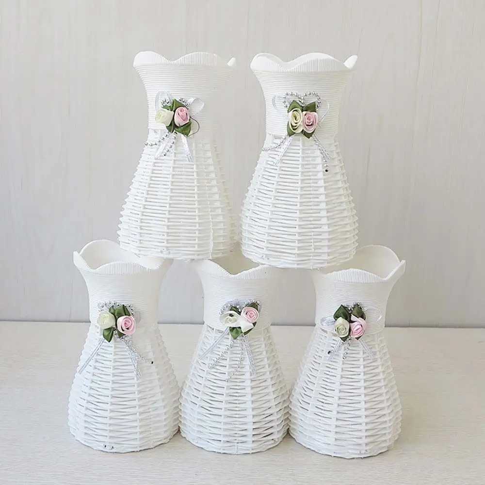 1Pcs Basket Plastic Flower Pot Desk Decor White Artificial Rattan Vase 165cm Gardening Plant Tray for He Off Decoration H251204