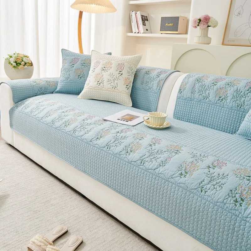 All Cotton Embroidered Sofa Cushion Four Season Universal Fabric Anti Slip Pastoral Style Sofa Cover Straight Row Cushion M251204 - view 6