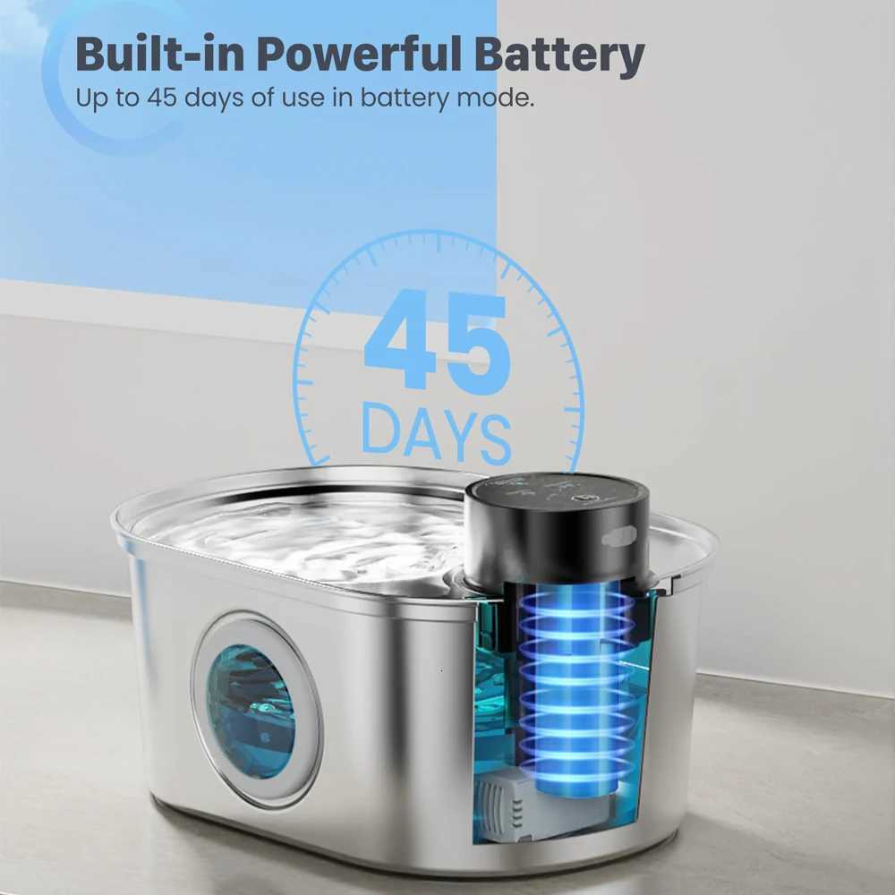 108oz/32L Stainless Steel Wireless Cat and Dog Drinker Rechargeable Automatic Pet Drinker Water Fountain Motion Sensor Bowl M251204