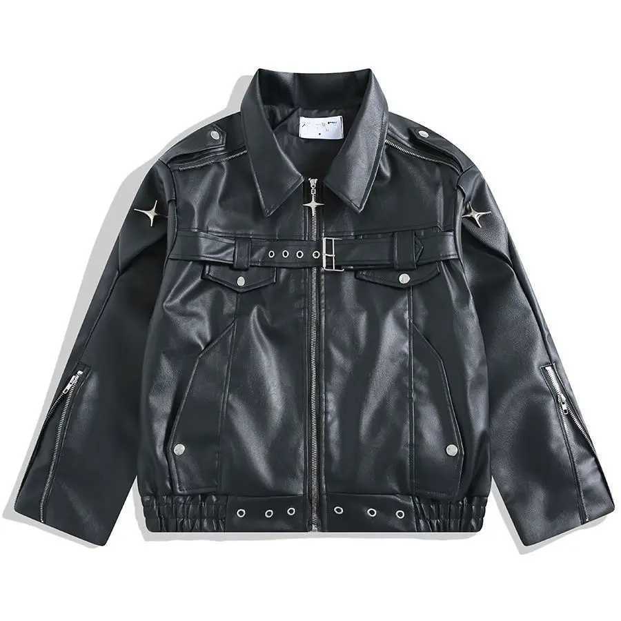 Hip Hop PU Leather Jacket High Street Niche Deconstruction Leather Coat Men Autumn Loose Handsome Casual Motorcycle Suit JacketT251204