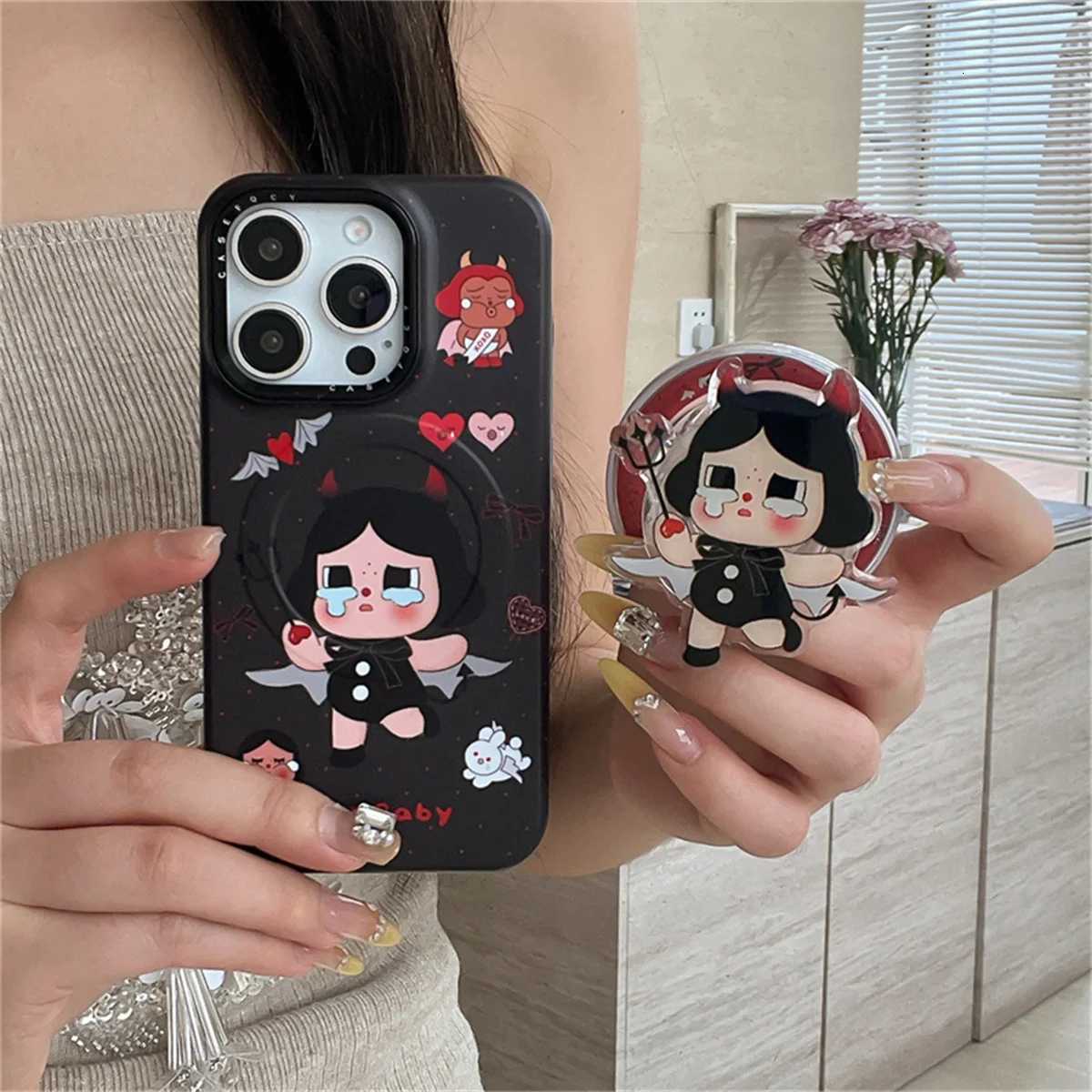 Fashion Cute Black Cry Girl Magnetic Phone Case For iPhone 17 Pro 16 14 15 Pro Max Cover with Stand For Cases Capa H251203