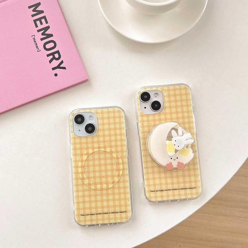 Cute w Grid Wireless Charge For Cartoon Case for iPhone 15 16 14 13 17 Pro Max Magnetic Shockproof Bumper Cover H251203