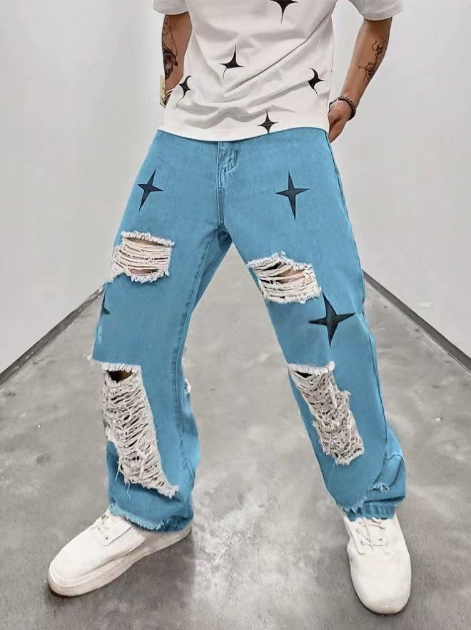 Amazon Cross-border Trade's new cross-border men's double-line jeans casual straight European and American straight-leg jeans for men---LT24