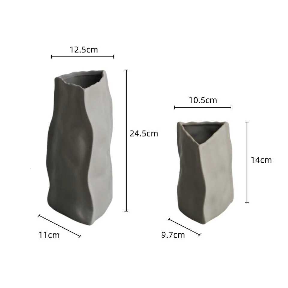 Irregar Pleated Art Ceramic Vase Handmade Porcelain Ornaments Flower Arrangement Coordination He Decoration H251204