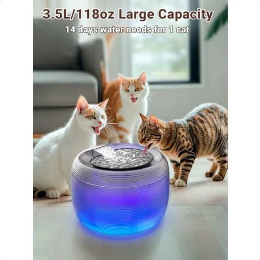 Quiet Cat Water Fountain 35L 118oz Large Capacity Pet Water Fountain for Cats Indoor with Water Level LED Light Easy Cleaning M251204