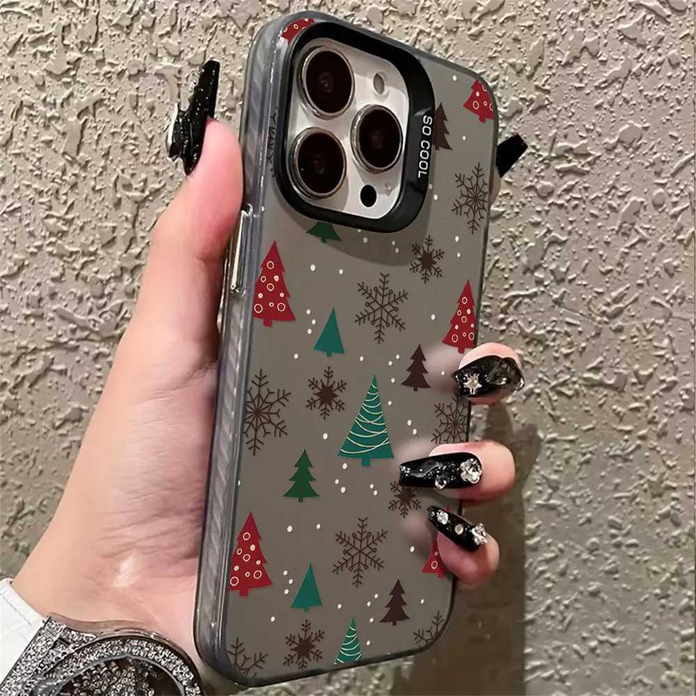 Christmas Tree Snowman Phone Case For iPhone 17 Pro Max Case iPhone 16 13 12 11 14 15 Pro Max Silver IMD Shockproof Bumper Cover H251203