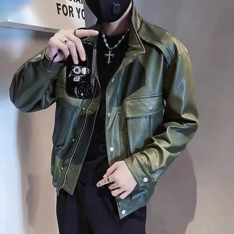 Autumn Winter New Fashion Turn-down Collar Long Sleeve Solid Leather Clothing Jackets Mens Clothing Korean All-match Chic TopsT251204