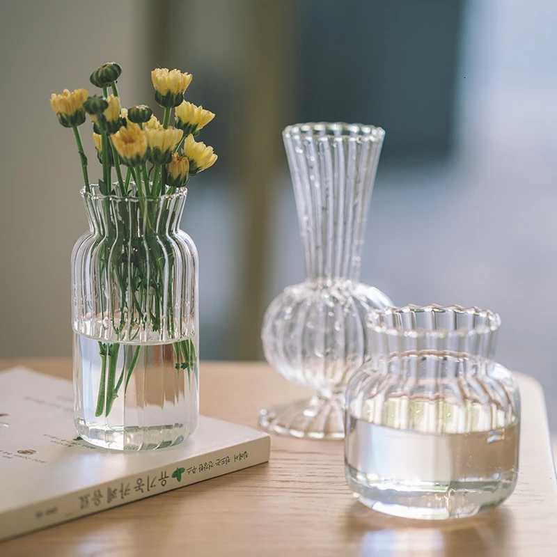 Transparent Vases Hydroponic Plants Flower Arrangement Bottle Mini Retro Striped Vase He Ro Dinner Table Decor H251204