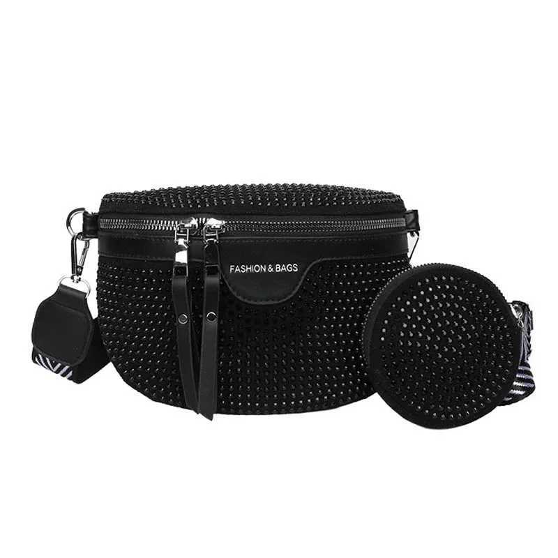 Casual Summer Waist Bag Waist pack Rhinestone Shoulder Crossbody Chest Bags Luxury Leather Fanny pack Two- piece Belt Bag ClutchT251204