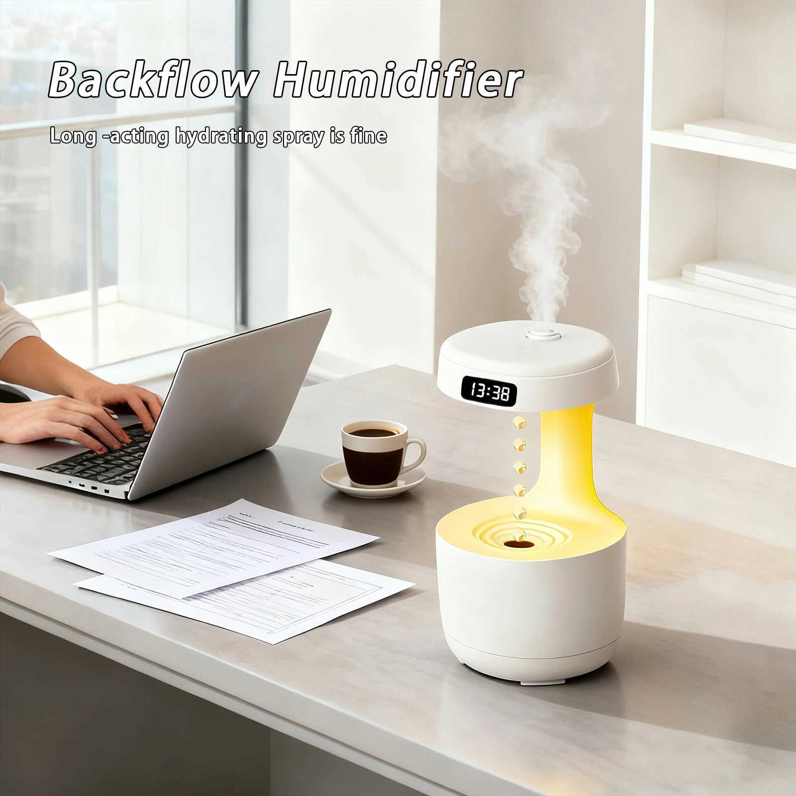 TOKA Anti-Gravity Air Humidifier with Rrse Water Drop Effect Smart Time Display and W Light Design C251204