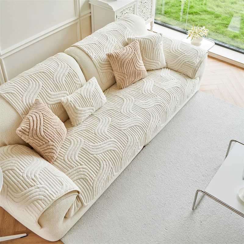 Shu Cotton Velvet Jacquard Sofa Cushion Winter Thickeneded Cover Soft and Comfortable Modern Simple Wind Cover Cat Cushion Plush Sofa Cover M251204 - view 3