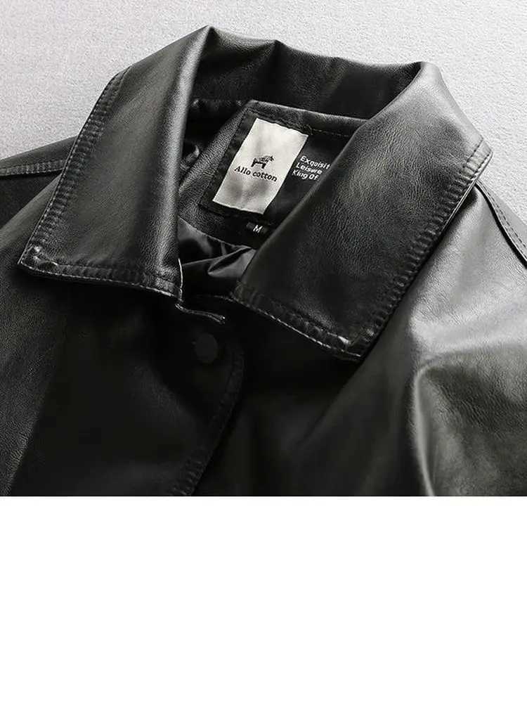 Leather Jacket Men Autumn Fleece Motorcycle PU Leahter Jacket Male Turndown Collar Casual Windbreaker Ropa De Hombre Coat 3XLT251204