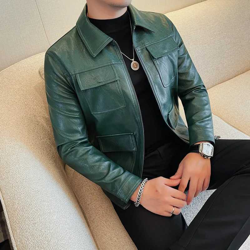 Autumn Winter New Faux Leather Men Motorcycle Jackets High Quality Korean Luxury Clothing Slim Fit Business Casual Coats Man 4XLT251204