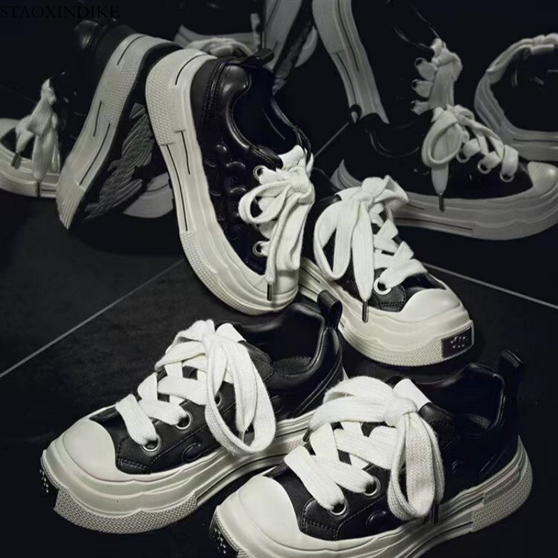 Zhuoyuan Same Style SHOOT BRAND Ensemble Black Plum Sneakers Unisex Thick Sole Height Increasing Retro Leather Plum Shoes