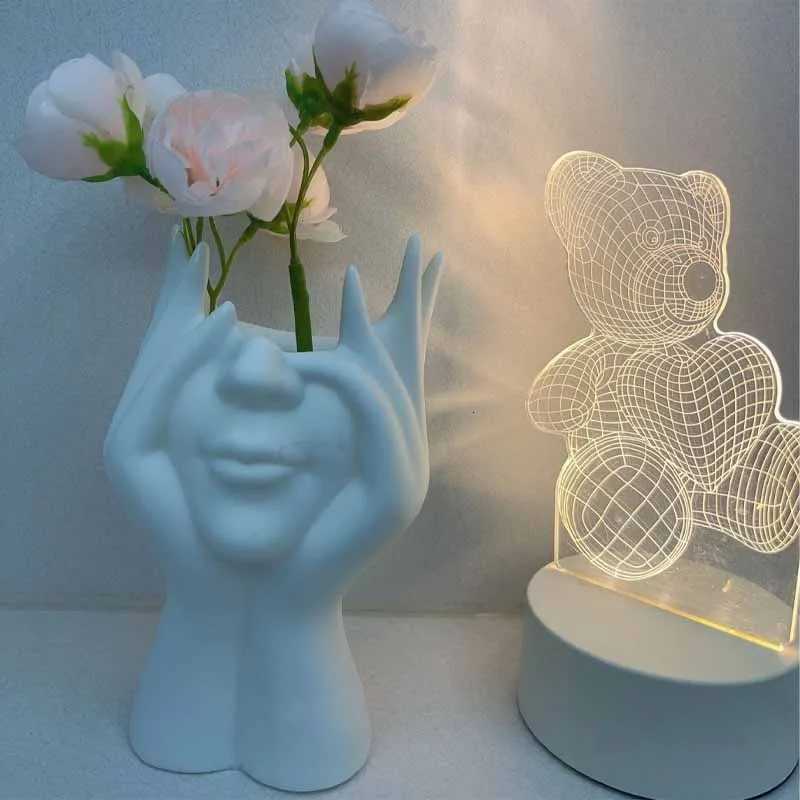 1/2PC Ins Nordic Style Drag Face Resin Vase Decoration Crafts Simple Surface Living Ro Flower Arrangement Mtifunctional H251204